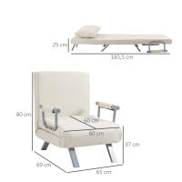 HOMCOM Sofá Cama de 1 Plaza 2 en 1, Sillón Cama Plegable Tapizado en Ante Sintético, con Respaldo Ajustable en 5 Niveles y Almohada Acolchada, para Oficina, Dormitorio, Salón, 65x69x80 cm, Crema - details 2