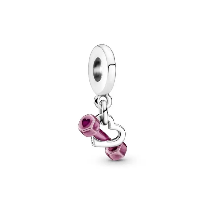 PANDORA Charm Colgante Dumbbell de Plata de Ley S925 con Esmalte Rosa Transparente Mancuerna - Joyería Mujer - 1