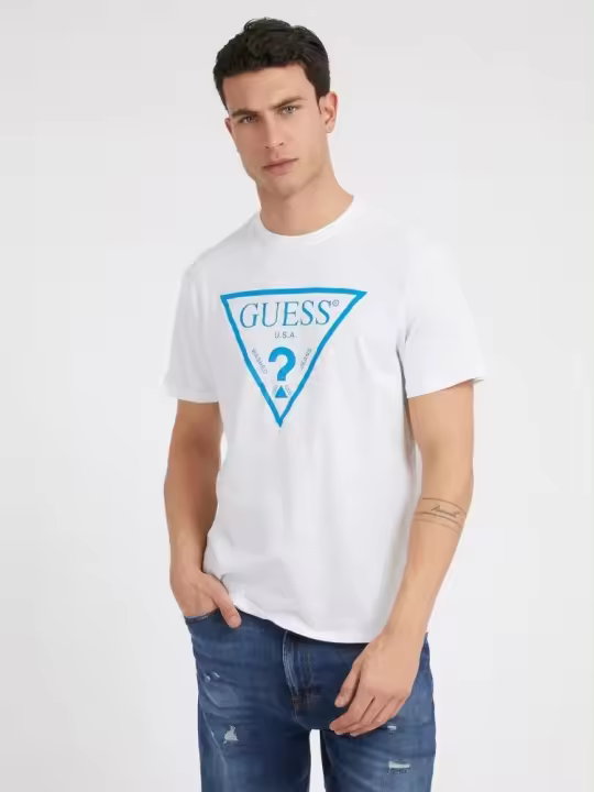 CAMISETA GUESS M/C BLANCA LOGO AZUL REFLECTANTE - 1