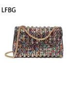 Bolso De Noche Elegante Con Diamantes Y Cadena Lujosa Para Mujer Bolso De Mano De Fiesta Bolsa De Envelope PU Con Cierre De Cremallera - details 1