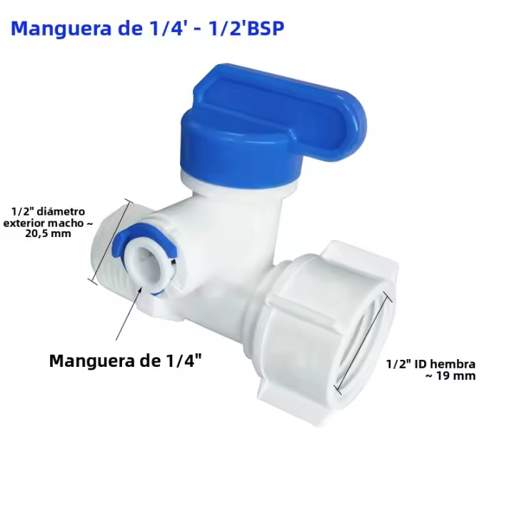 Adaptador De Agua Para Sistemas De Purificación De Agua RO Tapa De Válvula De Bola Tubo De 1/4 3/8 a Hilo 1/2' Para Filtro De Agua - 1