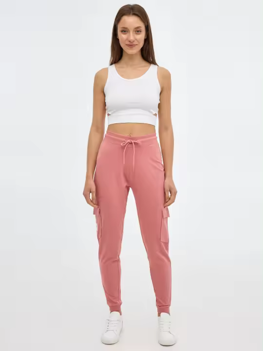 Pantalón jogger de felpa y tiro alto con bolsillos y cintura de goma con cordón ajustable INSIDE - 1