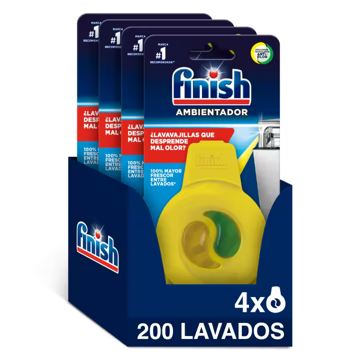 Finish 4x Ambientador Lavavajillas Limón, Evita Mal Olor, Aroma Fresco Lima Limon, Frescor - 1