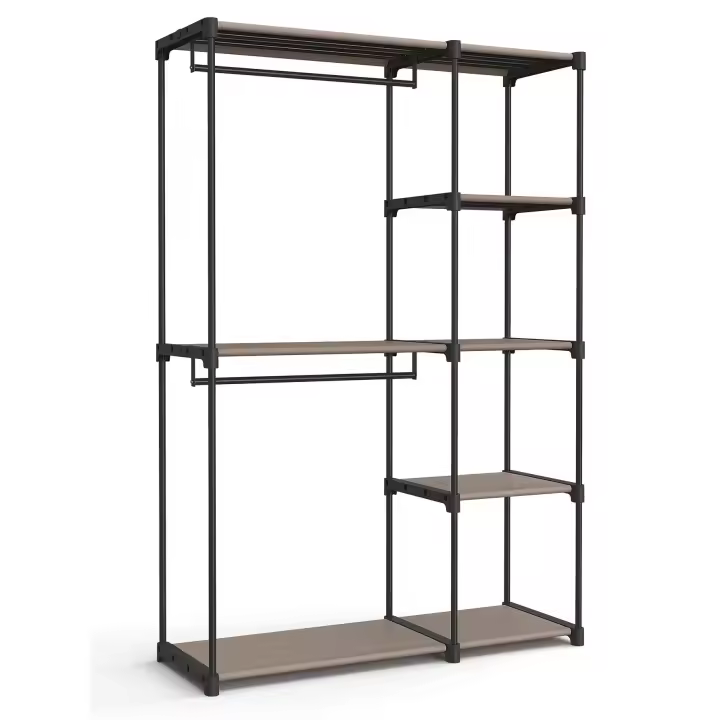 SONGMICS Armario de Ropa, Armario Plegable, Perchero con Barras, Armario de Almacenamiento Abierto, Organizador de Almacenamiento, Guardarropa, Dormitorio, 43 x 124 x 182 cm, Negro/Topo - 1