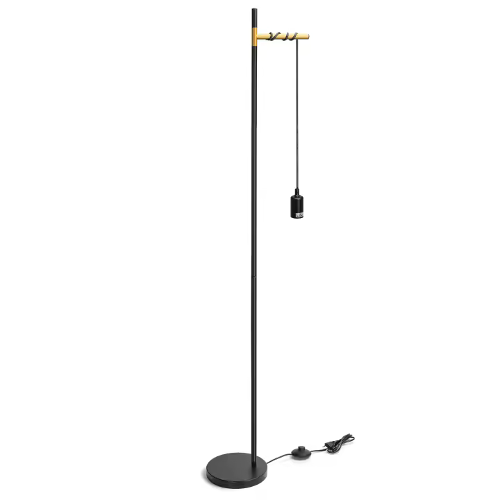 Aigostar lámpara de pie retro E27, lámpara de pie de metal para salón(sin bombilla), Lámpara de pie colgante con cable de 180cm y interruptor de pie,  en color negro/dorado - 1