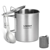 LIXADA Taza De Acero Inoxidable Portátil De 750ml Con Tapa Y Manija Plegable Para Camping Cocina Picnic Deportes Al Aire Libre - details 10