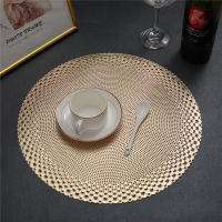 Juego De Tapetes Redondos Para Mesa De Restaurante PVC Hojas Vacías 38cm Anti-calor Con Patrón De Tejido Dorado Y Plateado Para Decoración Clásica De La Mesa - details 1