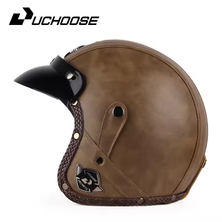 Casco Retro Abierta UCHOOSE Para Motocicleta Vintage De Cuero PU Adecuado Para Motocross Scooter Jet Con Gafas - 1