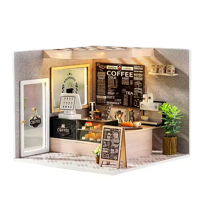 DAM. Cafetería Fácil. Maqueta 3D realista con gran detalle, cubierta antipolvo y luces led. 15x15x13cm. - 1