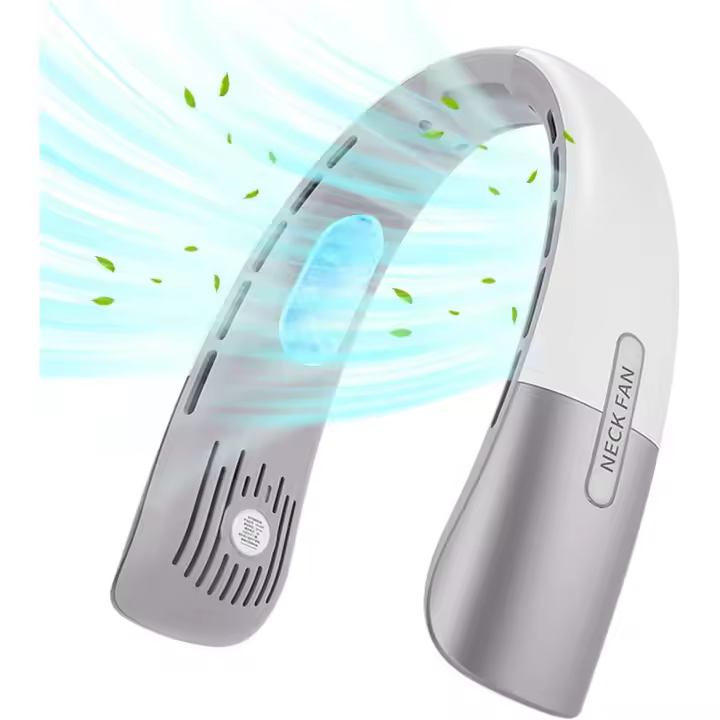 Ventilador de Cuello, Manos libres de 5000 mAh con 5 velocidades ajustables, recargable por USB, con pantalla digital, sin Hojas, con Para Banda El Cuello, color Gris - 1