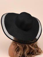 Sombrero De Paja De Verano Para Mujer Estilo Hepburn Con Gran Alas Y Borde De Encaje De Malla Protección Solar Moda Y Temperamento - details 2