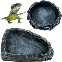 Cuenco De Alimentación Y Agua Para Reptiles De Appearencia Roquera Duradero Y Seguro Ideal Para Dragones Barbeados Y Otros Pequeños Reptiles - details 1