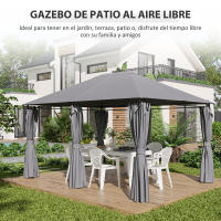 Outsunny Cenador con Techo al Aire Libre Gazebo Pabellón Exterior con Pared Lateral Cenador Carpa de Jardín 4x3 m Marco de Acero para Fiesta Eventos - details 5