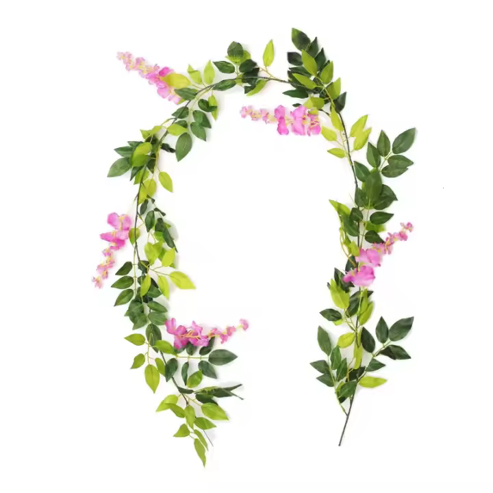Guirnalda De Flores Artificiales De 2m Vine De Wisteria Con Hojas Para Exterior Decoración De Pared Falsa Flor Colgante Para Hogar Y Bodas - 1