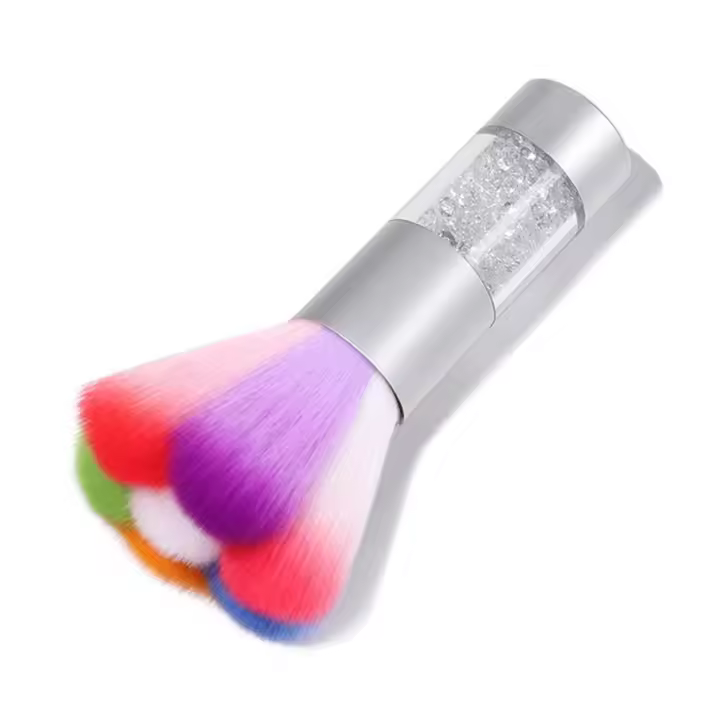 Limpieza de pinceles para polvo de uñas de colores, herramienta de maquillaje de pinceles de maquillaje con diamantes de imitation brillantes, pincel para polvo blanco. - 1