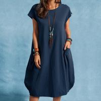 Vestido De Mujer Casual De Algodón Y Lino Para Primavera Y Verano Con Bolsillos Estilo Europeo Y Estadounidense Longitud De Rodilla - details 6