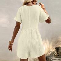 Monos De Verano Casuales Para Mujer Con Hombros Descubiertos Y Mangas Cortas Ruched Estilo Romper De Piernas Largas Con Bolsillos De Poliéster - details 45