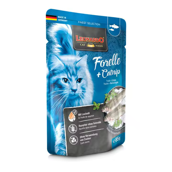 Leonardo Menú de Trucha y Menta Sobres para Gatos - 16 unidades x 85gr - 1