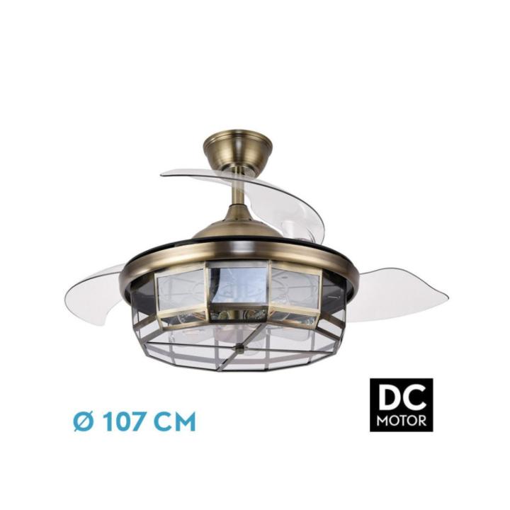Fabrilamp - Ventilador Dc Tornado Cuero 5xe27 107d 3aspas Desplegables 6velocidades C/remoto Y Temporizador — oferta en Miravia