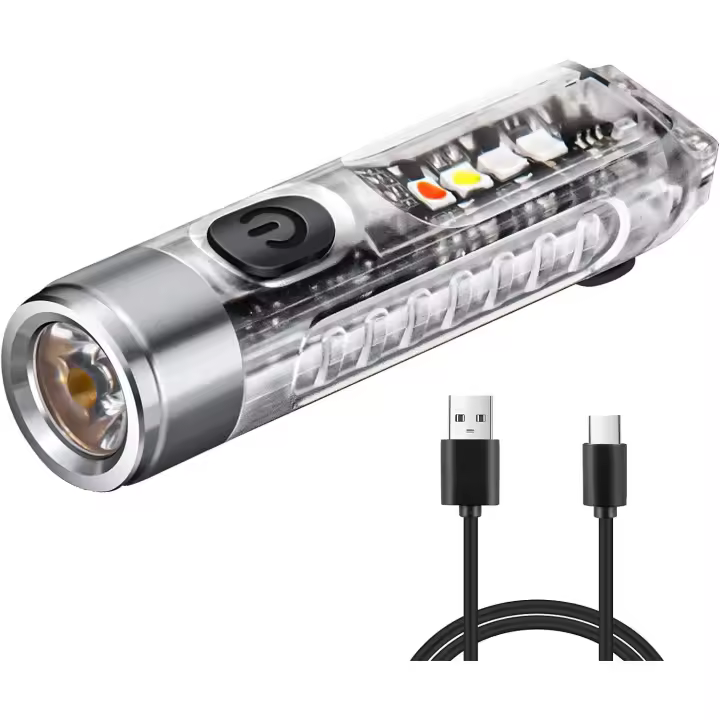 Mini potente Interior LED superbrilliant de 400 lúmenos con Luz UV Roja y Azul, interior con lllavero de Bolsillo Pequeño recargable por USB-C - 1