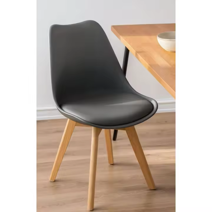 ORION91oficial® - Silla SIRIO | Color Gris Oscuro | Respaldo Polipropileno | Asiento Acolchado | Piel Sintética | Patas Madera Haya | 81x48x54 cm | Estilo Escandinavo | Comedor | Hostelería | Oficina | Salón | Teletrabajo | Cocina - spaziOrion91 - 1