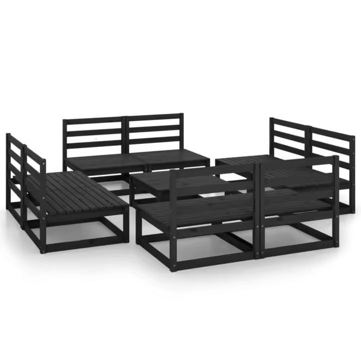 vidaXL Juego de muebles de jardín 9 piezas negro madera madera pino - 1