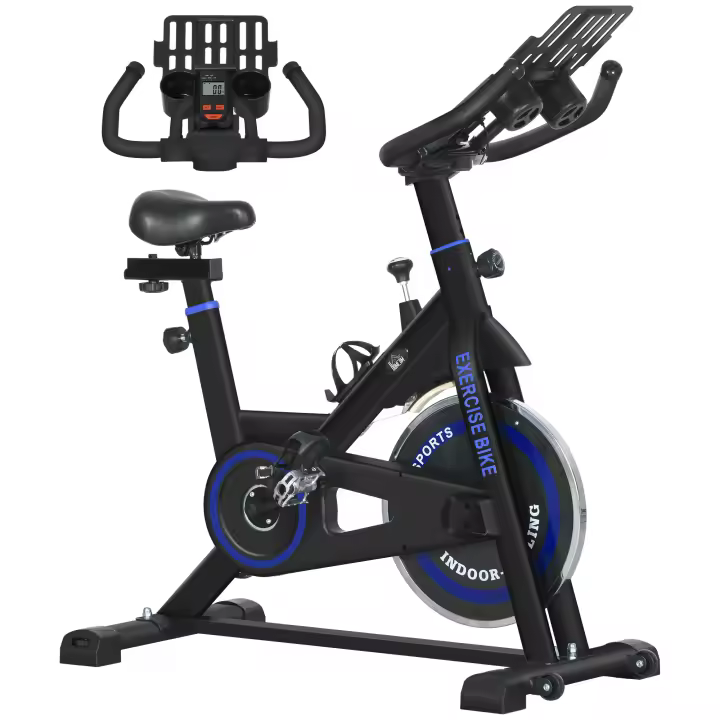 HOMCOM Bicicleta Estática Bicicleta de Fitness Pantalla LCD Asiento Manillar Ajustable Volante de Inercia 8kg Resistencia Regulable 103x53x110-114 cm Acero - 1