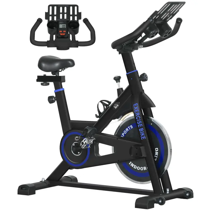 HOMCOM Bicicleta Estática Bicicleta de Fitness Pantalla LCD Asiento Manillar Ajustable Volante de Inercia 8kg Resistencia Regulable 103x53x110-114 cm Acero - 1