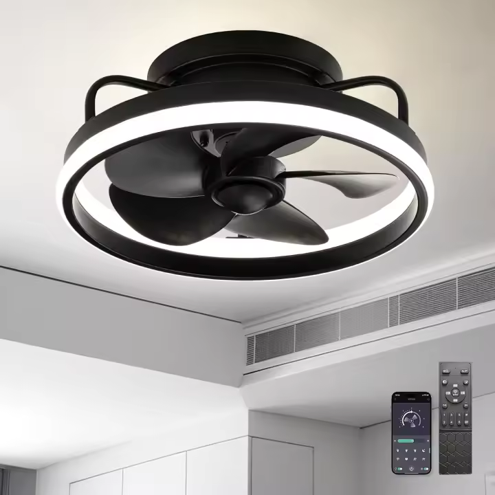 Ventiladores de techo de perfil bajo de 33 cm con luces y control remoto, luz LED regulable de 36 W, 3000-6000 K, con control remoto, iluminación empotrada moderna para dormitorio y sala de estar (Negro 02) - 1