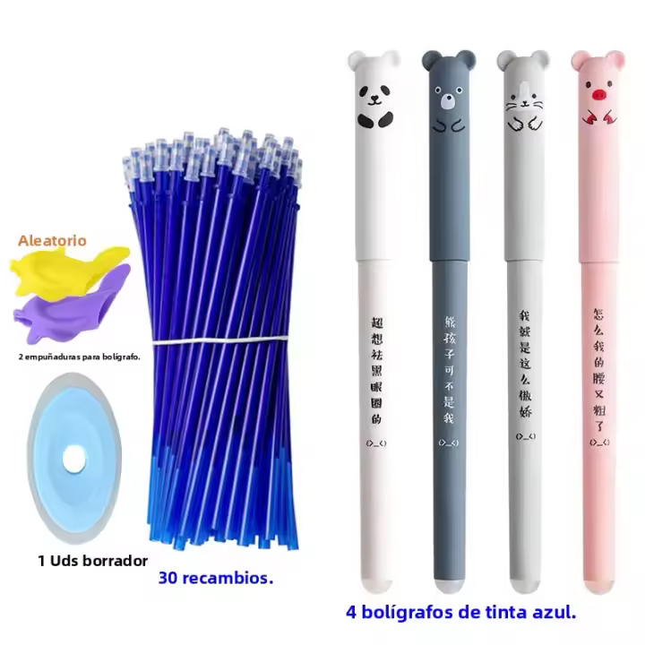 Lápices De Gel Borrables 0.5mm 37/57 Piezas Conjunto De Animales Panda Refacciones De Plástico Lavables Suministros Escolares Y De Oficina Estación De Trabajo - 1