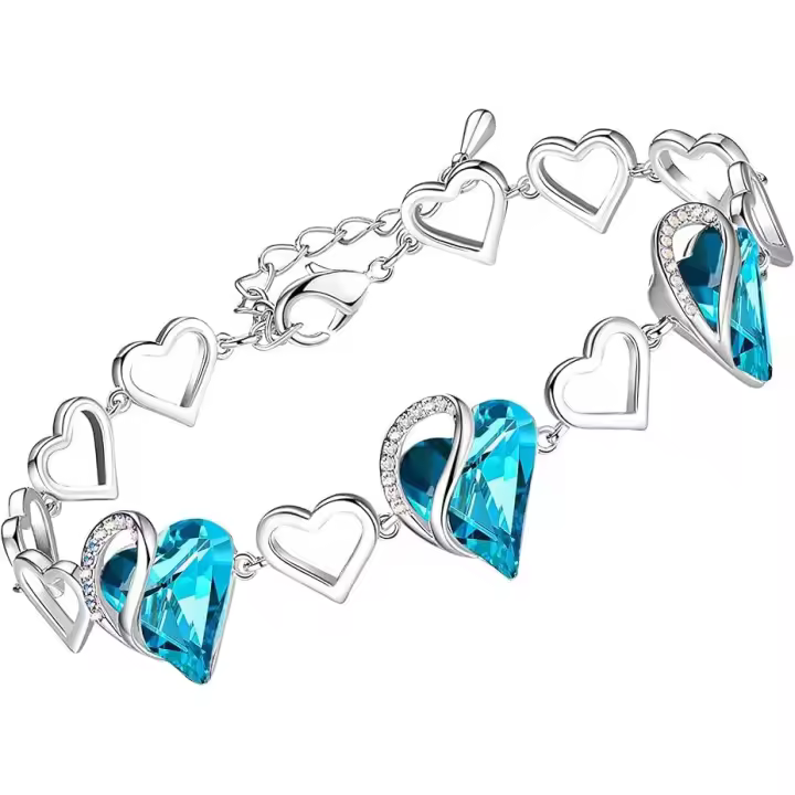 Pulseras de eslabones de corazón de amor infinito, pulsera de cristal con piedra de nacimiento o piedra curativa para mujer, joyería plateada, regalos para ella - 1