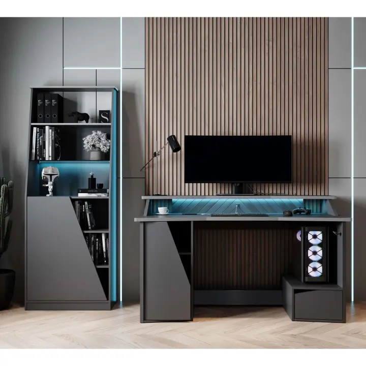 Pack Muebles De Oficina Venom Estilo Gamer Contemporáneo Color Negro Con Luz Led - 1