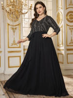 Vestido De Noche Elegante Para Mujer UNITHORSE Con Lentejuelas Y Aros En Chiffón Cintura Delgada Manga Recta Longitud De Piso Para Baile De Promoción - details 1