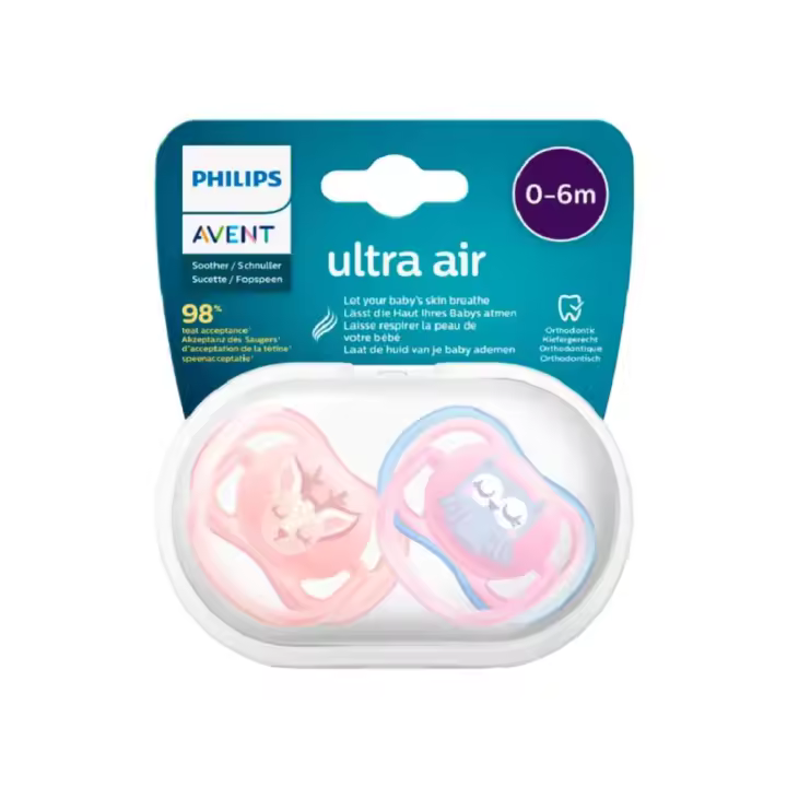 PHILIPS AVENT - Chupetes Ultra Air 0-6 meses -  Rosa Deco - Set de 2 chupetes Ultra Air, ortodóncicos, con tetina simétrica y protector con amplios orificios de ventilación - Recomendado do 0 a 6 meses - 1
