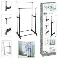 Perchero de Pie con Ruedas, Acero Inoxidable, DOBLE 80x43x90 a 160 cm, Perchero de Ropa Burro, Estructura Metalica Extensible, Organizador de Perchas y Ropa - details 7