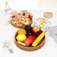 Bandeja De Alimentos De Plástico Tejida a Mano En Rattan Para Frutas Verduras Pasteles Forma Redonda Cesta De Almacenamiento Con Mango - details 20