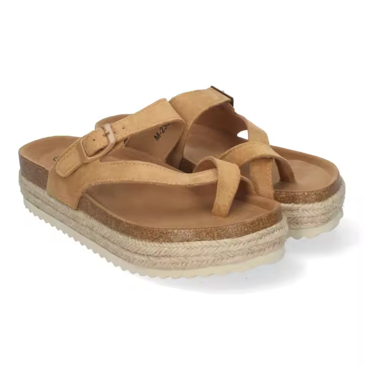 PuntoSalao Sandalias planas con plataforma tipo esclava para mujer taupe M-238 - 1