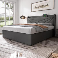 Cama tapizada Cama Doble Almacenamiento Caja de almacenamiento with Carga USB type C Cabecero, Cama de almacenamiento Marco de Cama de Lino Cama Juvenil 160x200 con somier (colchón no incluido) - details 0