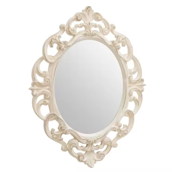 New Planet Home® Espejo barroco de pared para colgar "crema" | Espejo de pared de estilo barroco con espejo oval de color crema | Medidas 31 x 4 x 39.5cm | Color blanco y crema - 1