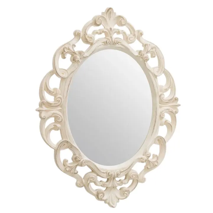 New Planet Home® Espejo barroco de pared para colgar "crema" | Espejo de pared de estilo barroco con espejo oval de color crema | Medidas 31 x 4 x 39.5cm | Color blanco y crema - 1