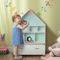 HOMCOM Estantería de Madera Infantil Forma de Casa Librería para Niños con Compartimentos Abiertos y Cajón de 2 Colores Blanco - details 1