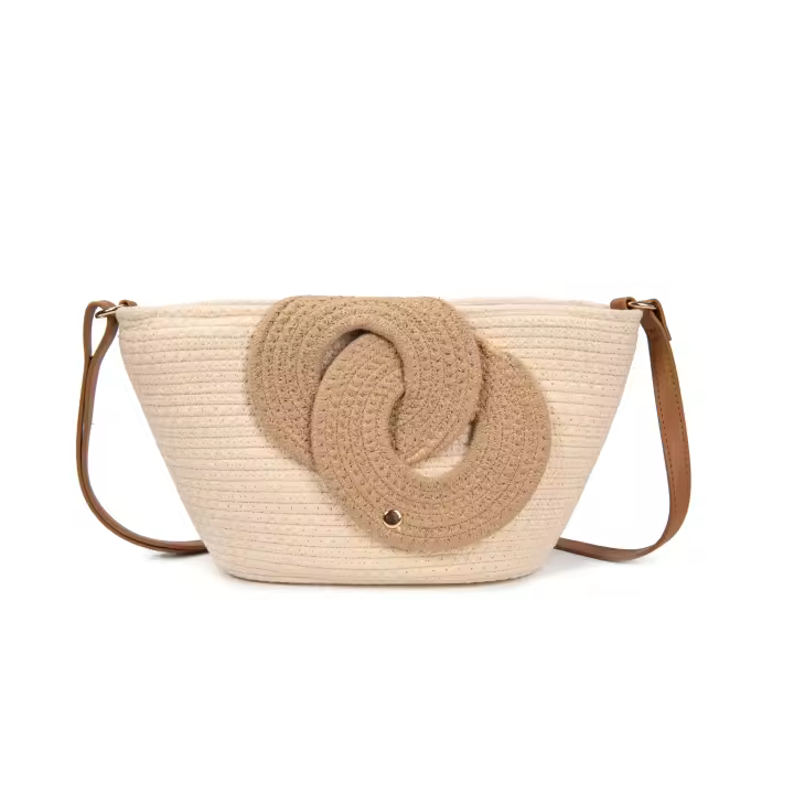 Bolso de algodón con detalle frontal entrelazado y bandolera ajustable | Diseño compacto y elegante para verano 2025 | Edición limitada | CAMAR - 1