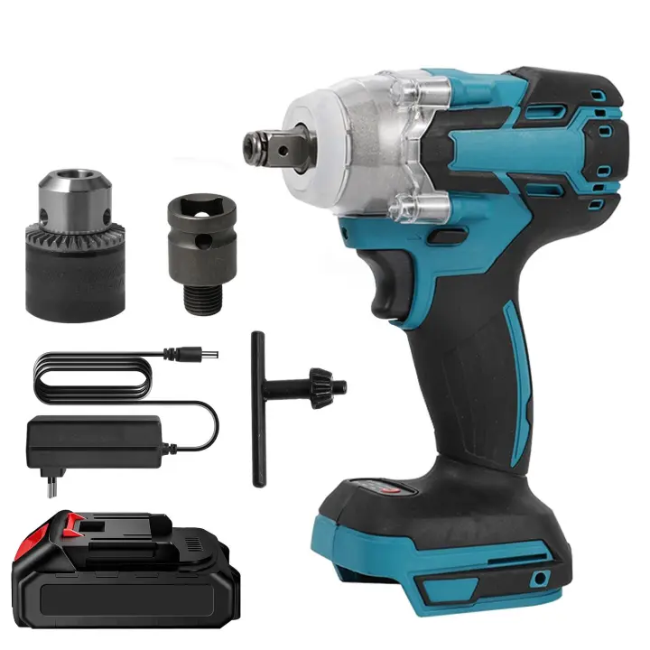 Llave de impacto eléctrica inalámbrica, 520Nm, taladro de mano sin escobillas con 1 batería de 7500 Mah y cargador, herramienta eléctrica Compatible con batería Makita de 18V, Con 2 Batteries - 1