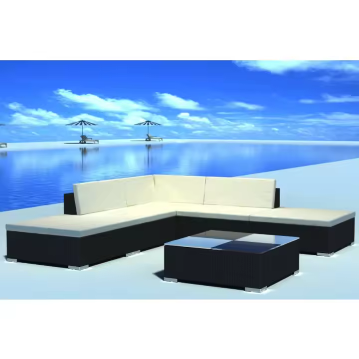 vidaXL Set muebles de jardín y cojines 6 piezas ratán sintético negro - 1