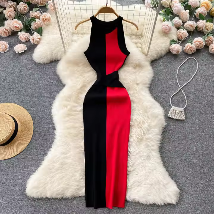 Vestido De Mujer YuooMuoo Elegante Rib Knit Verano Cintura Delgada Bandage Vestido De Pencil Oficina Lady Sin Mangas Bodycon Suéter Vestido - 1