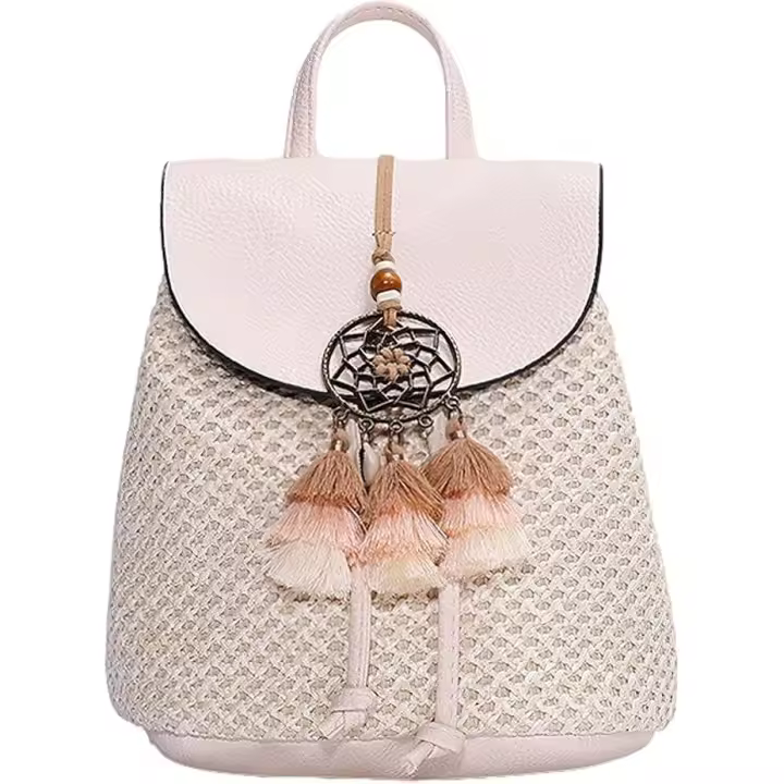 Mujeres Playa Mochilas Bolso Señora Tejido Paja Hecho a Mano Estilo Bohemio Bolso de Hombro Bolsa de Mano Para Casual Playa Vacaciones Mochila - 1