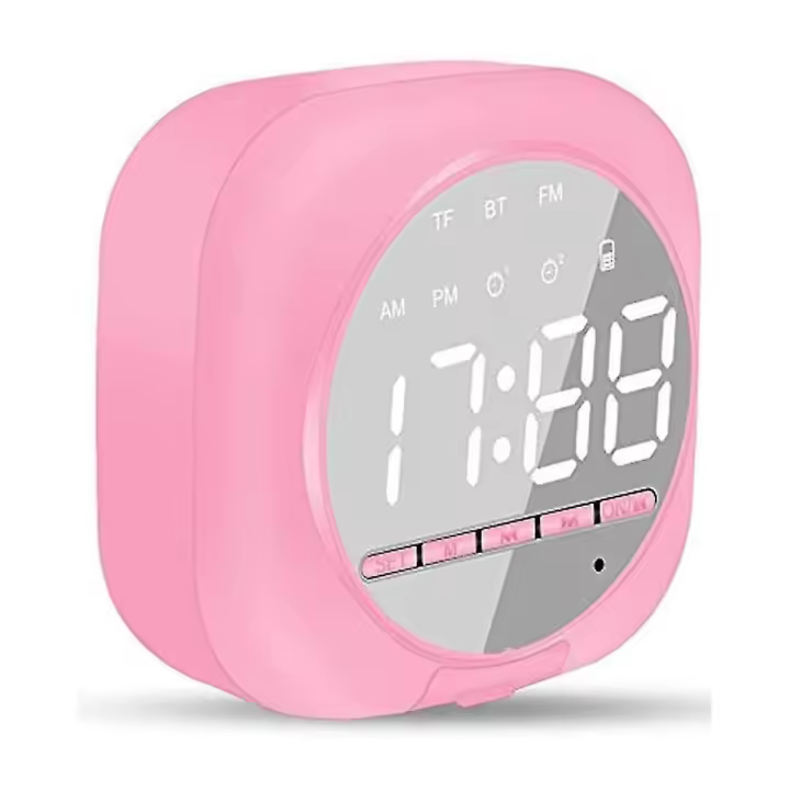 Reloj despertador con espejo portátil, radio FM y función Bluetooth - 1