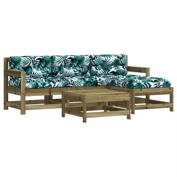 vidaXL Juego de muebles jardín 5 pzas y cojines madera pino impregnada - 1