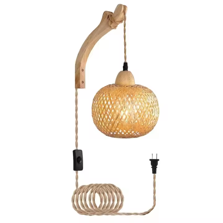 Lámpara De Pared De Bambú Natural Tejido a Mano E27 Candelabros De Rotura En Rattan Iluminación Tradicional Para Habitaciones Decoración De Ambiente - 1