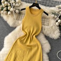 Vestido Midi Bodycon A-Line De Mujer Sin Mangas Patchwork Tejido Long Sundress Malla Elástica Estilo Callejero Verano 2024 - details 6
